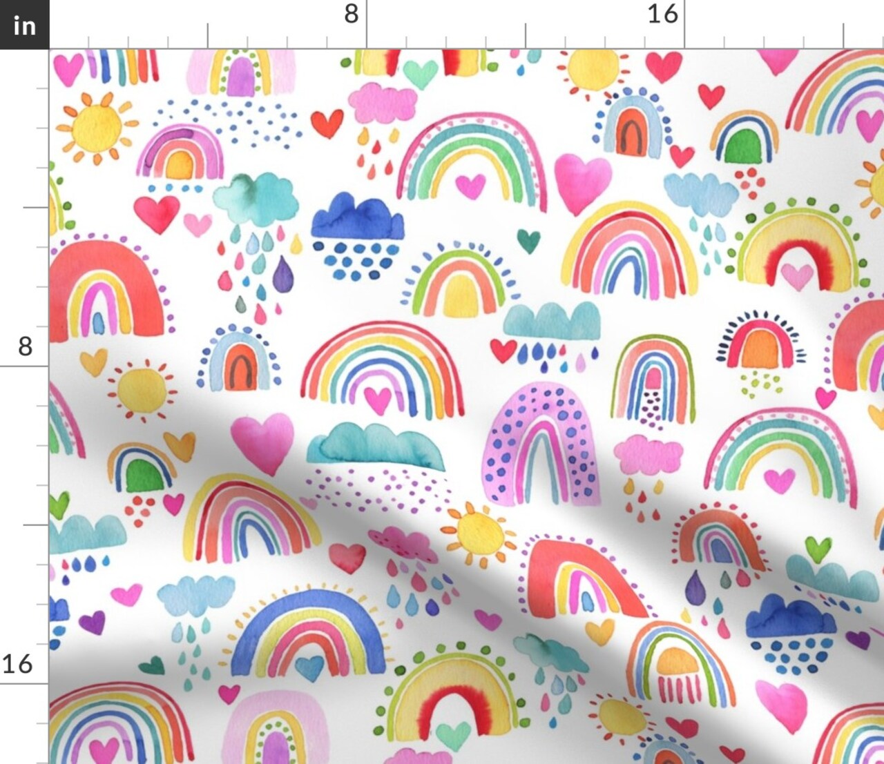 Rainbows Sky Multicolored Happy Kids Custom Printed Fabric by Spoonflower Various Fabrics by the Yard or Fat Quarter